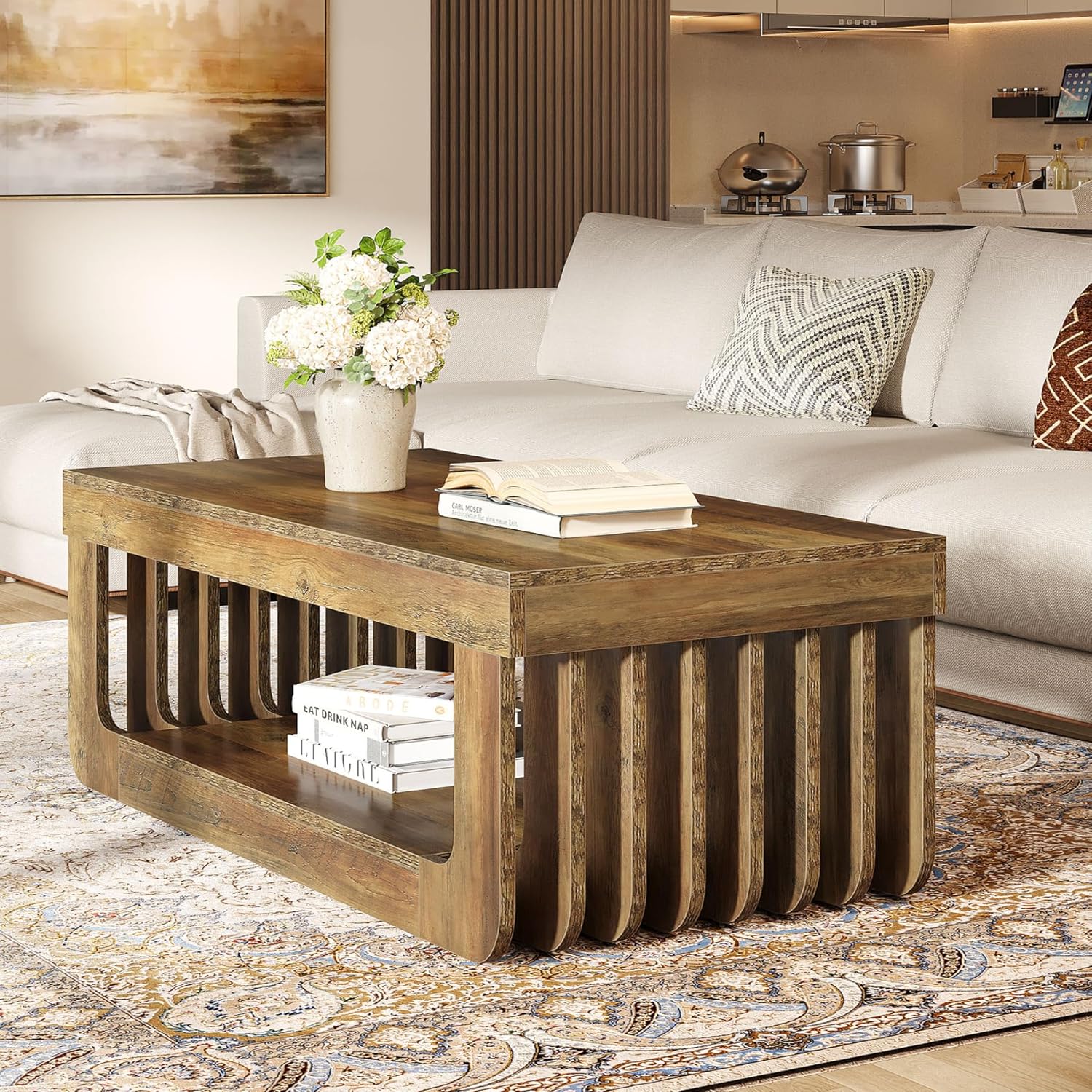 47" Coffee Table, Farmhouse Center Table with Unique Frame Tribesigns