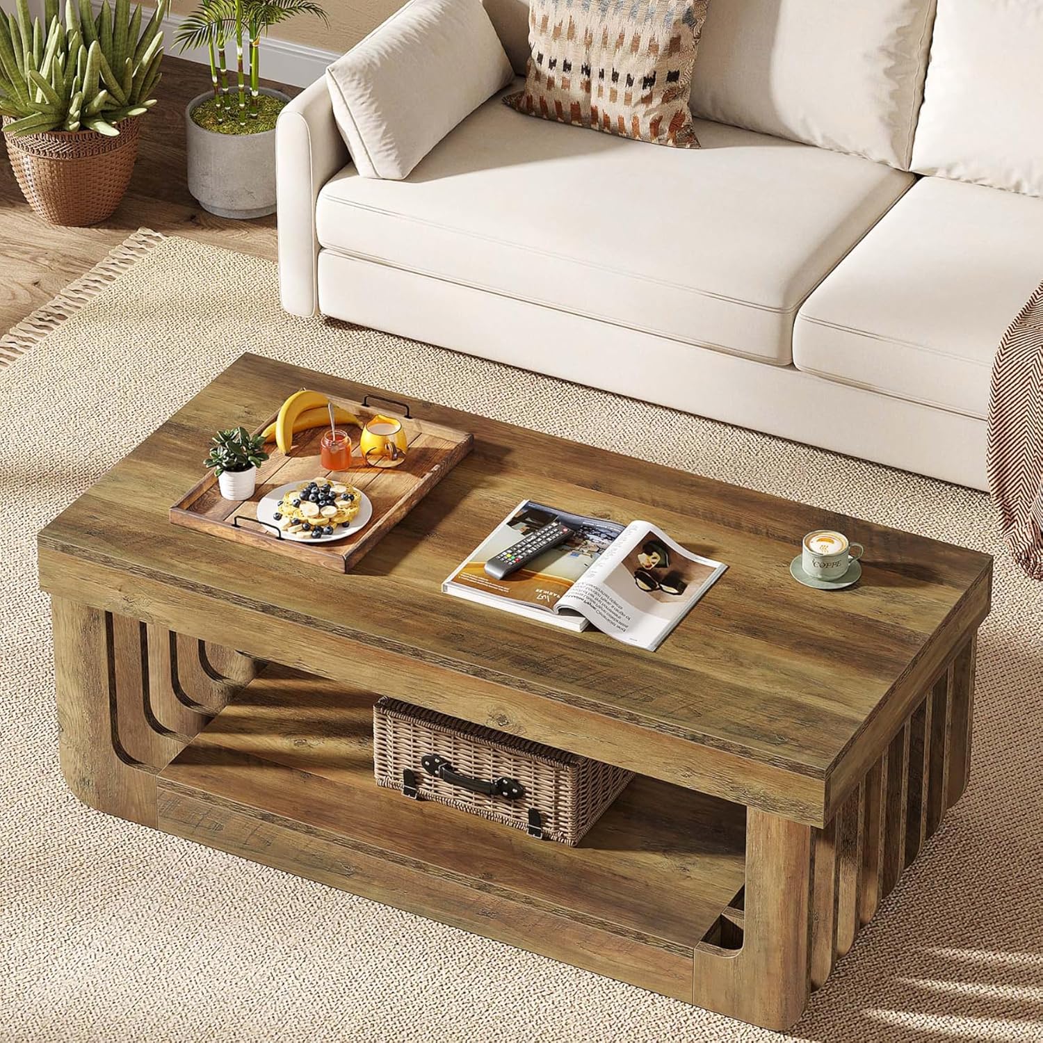 47" Coffee Table, Farmhouse Center Table with Unique Frame Tribesigns