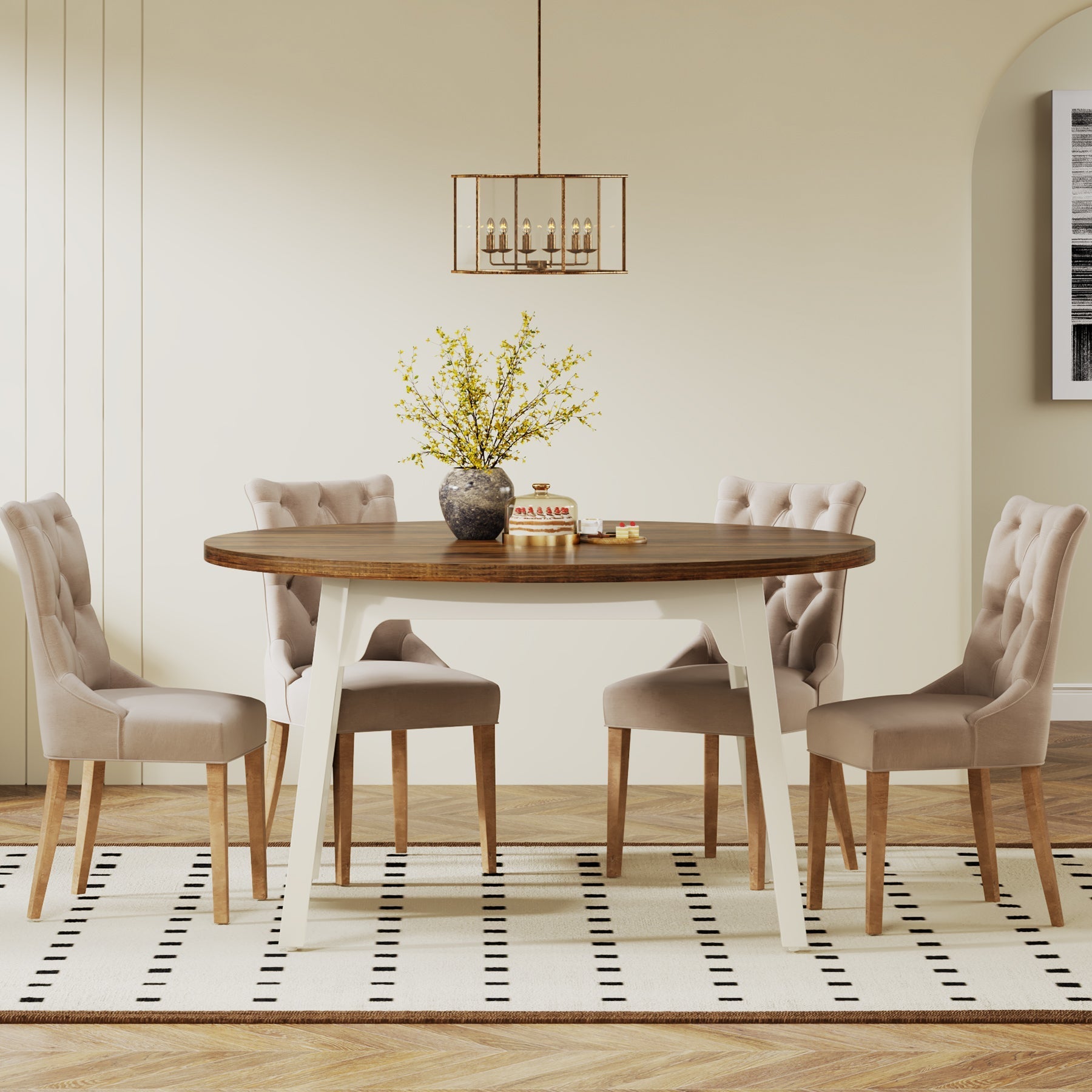 47-inch Dining Table, Round Farmhouse Kitchen Table for 4-6 Tribesigns