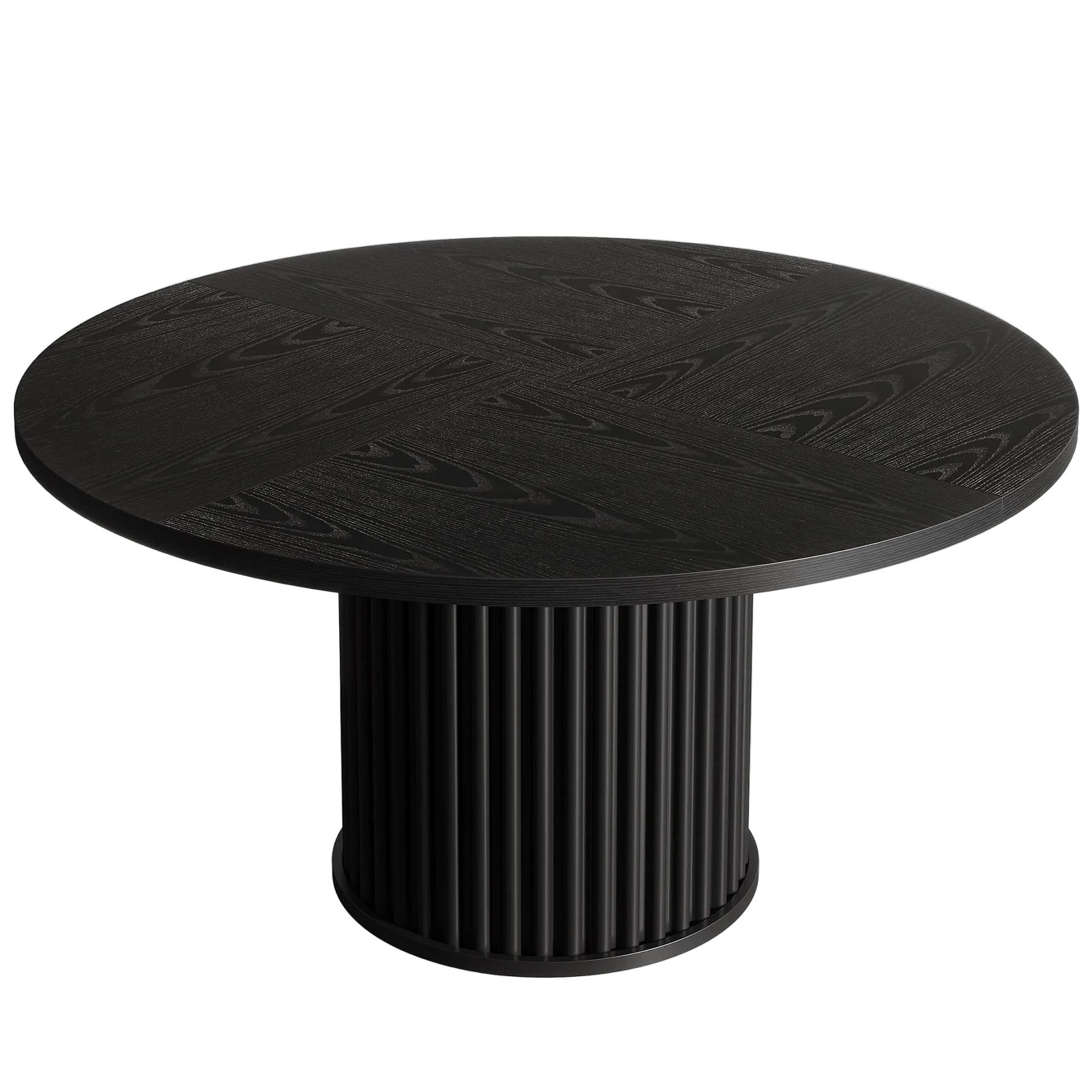 47" Round Dining Table, Wood Kitchen Table With Sturdy Fluted Metal Base