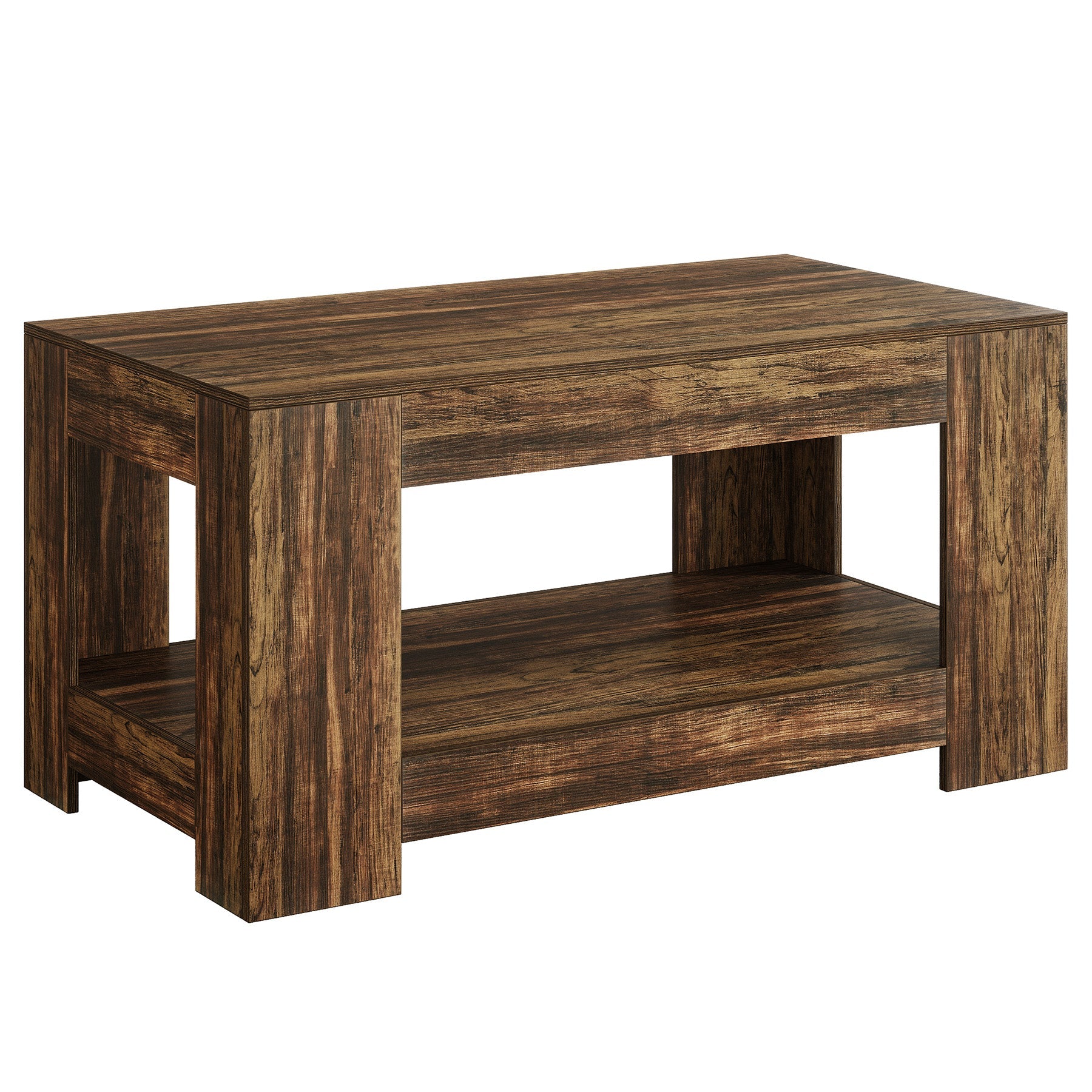 47" Coffee Table, 2-Tier Wooden Center Table Tea Table with Storage