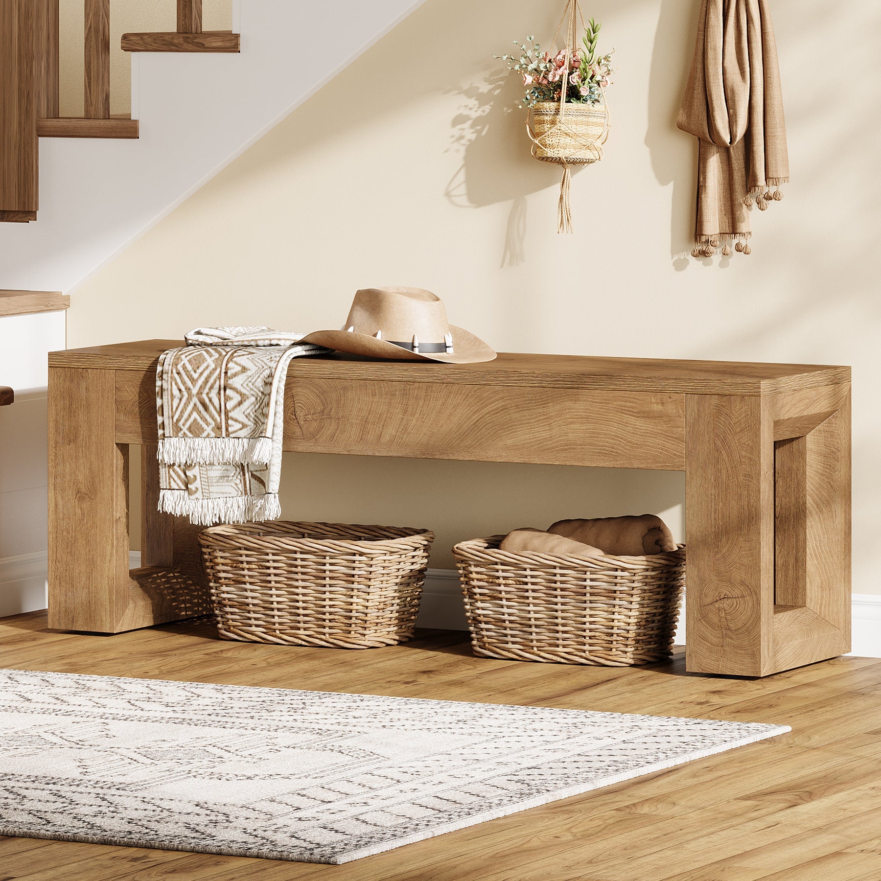 47" Entryway Bench, Sturdy Bench Seat End of Bed Bench