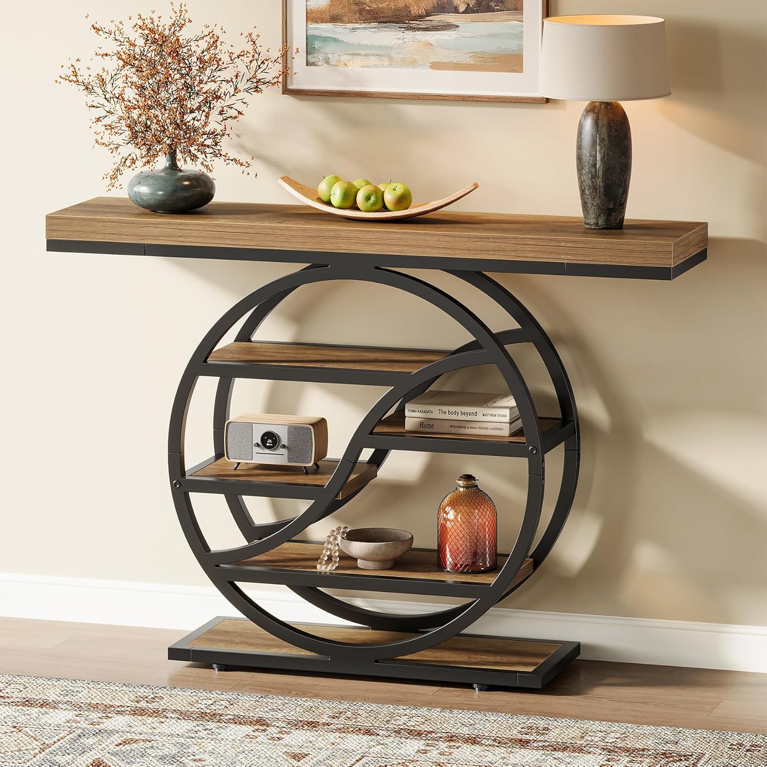 47" Industrial Console Table, 6-Tier Entryway Shelf, Metal Frame