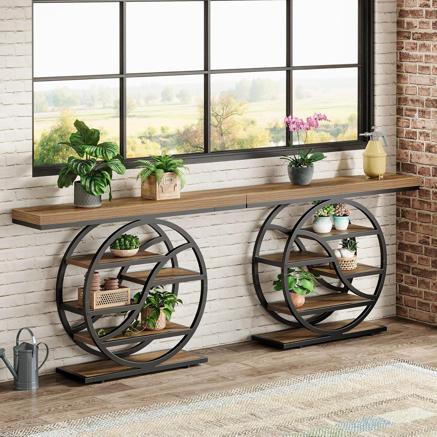 47" Industrial Console Table, 6-Tier Entryway Shelf, Metal Frame