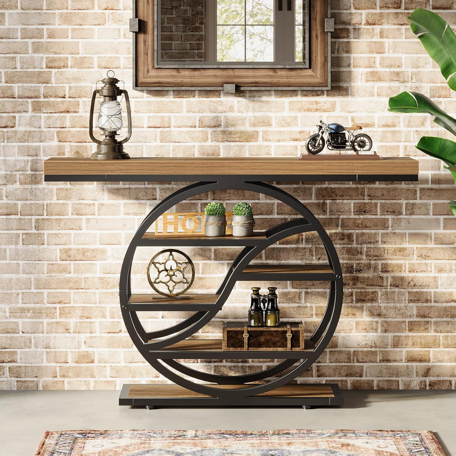 47" Industrial Console Table, 6-Tier Entryway Shelf, Metal Frame
