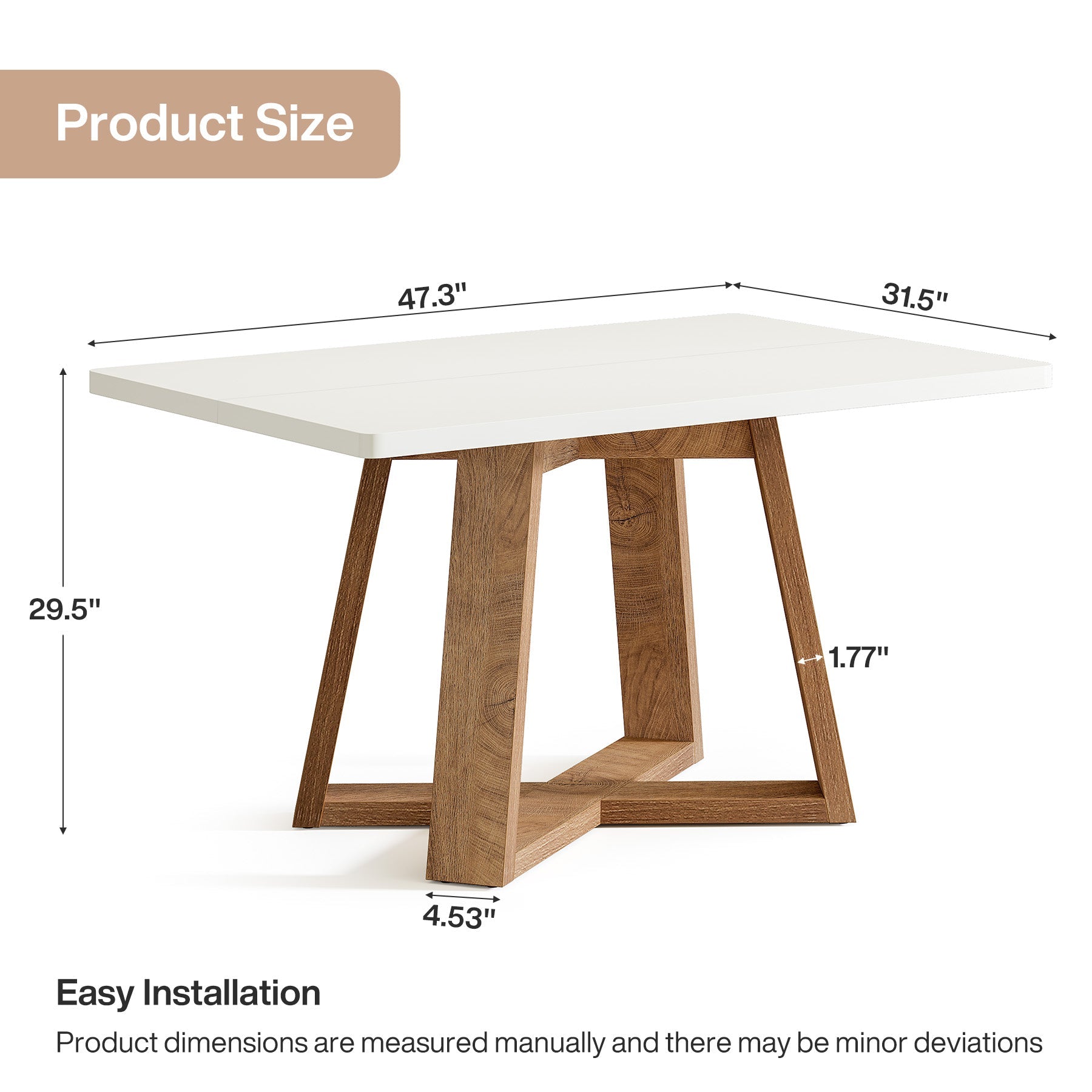 47" Rectangular Dining Table, Modern Kitchen Dinner Table for 4 People