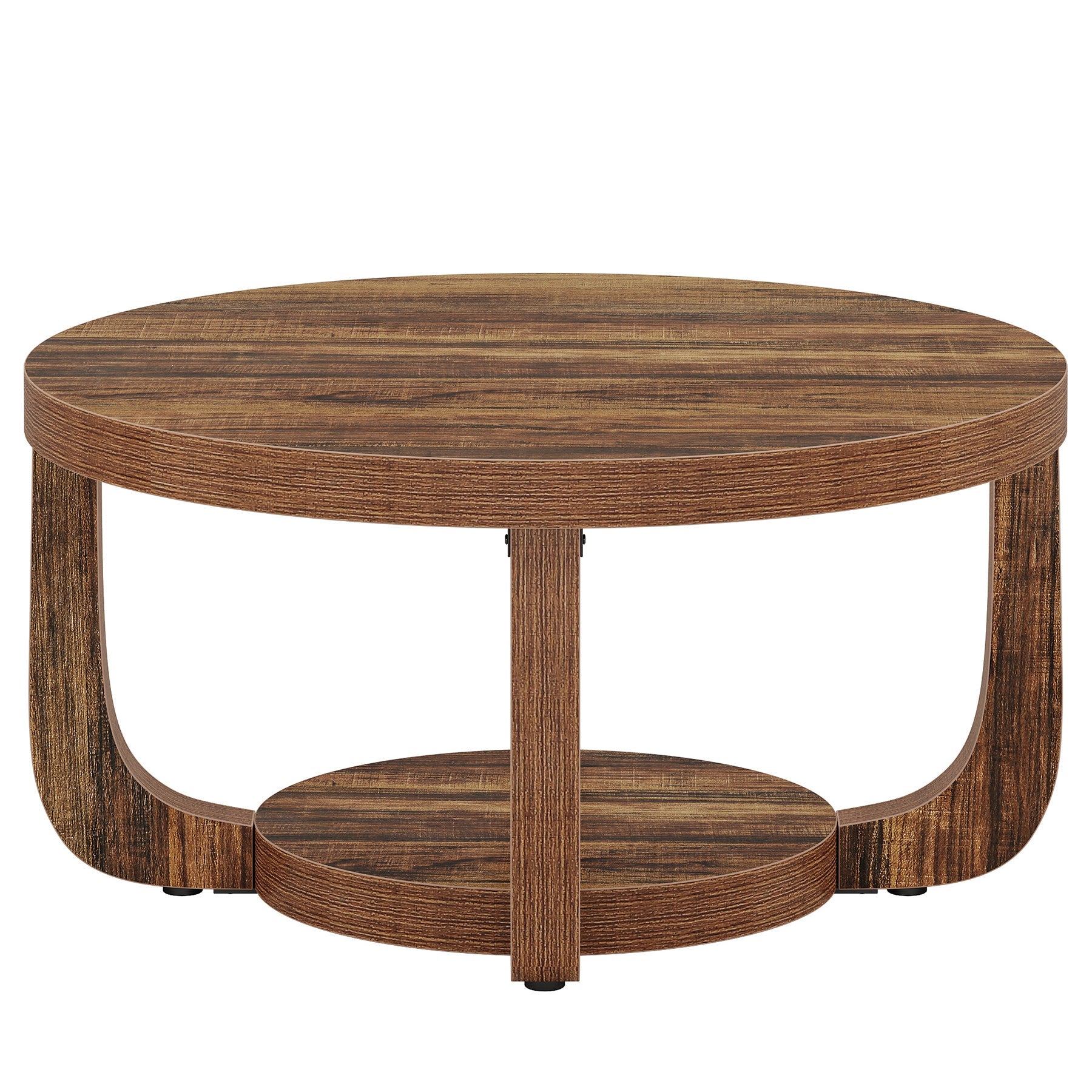 31.5" Round Coffee Table, 2-Tier Accent Center Table with Storage Shelf