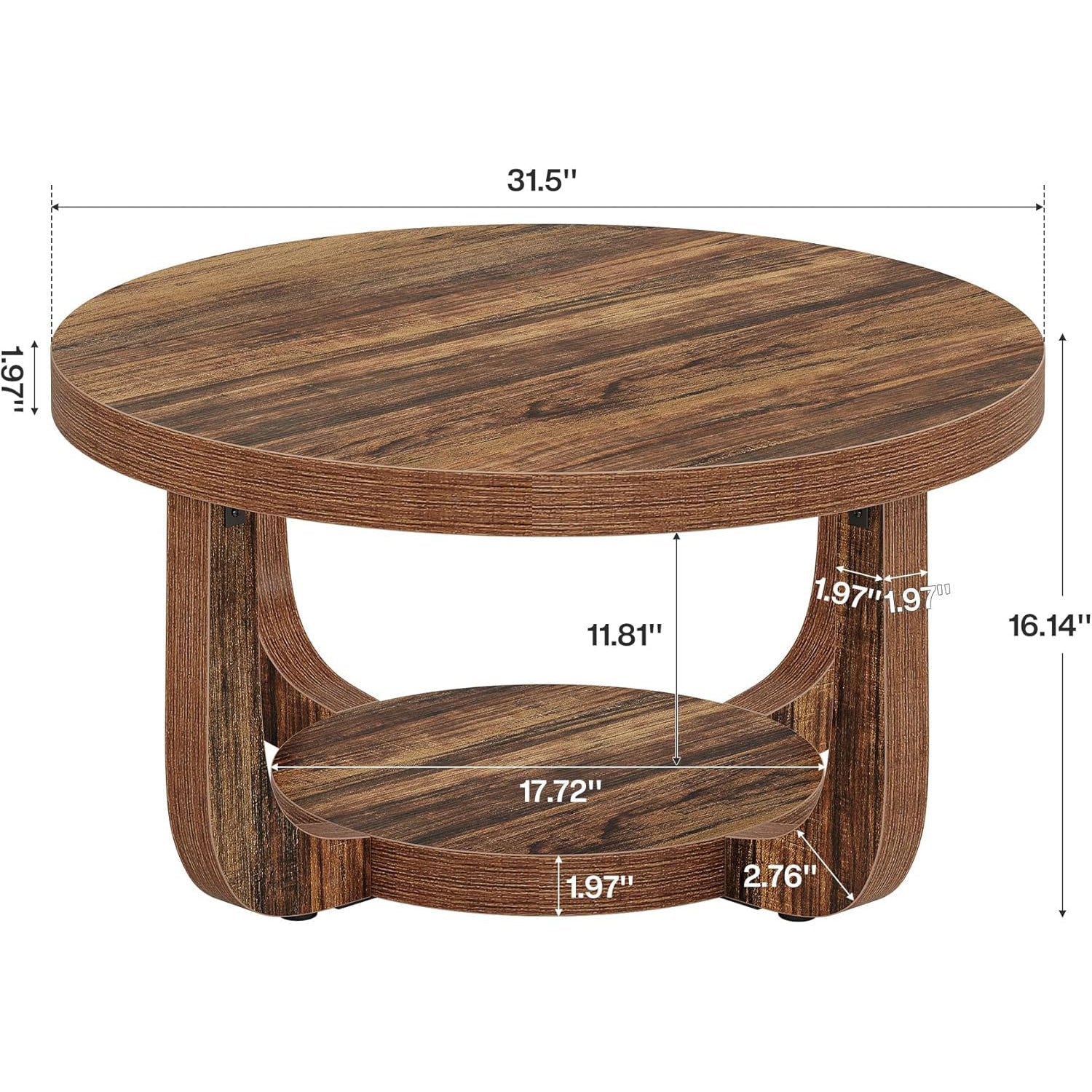31.5" Round Coffee Table, 2-Tier Accent Center Table with Storage Shelf