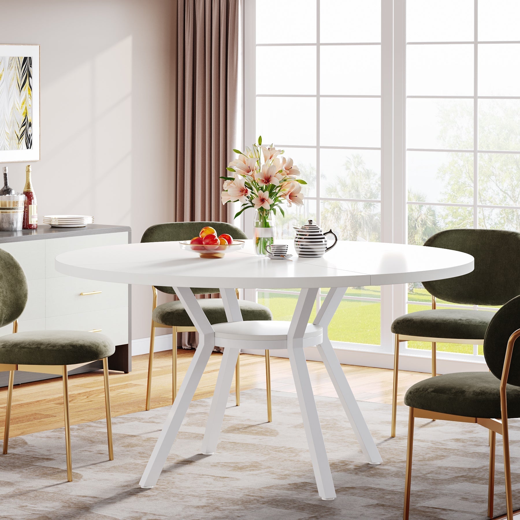 47" Dining Table, Modern Round Kitchen Table for 4