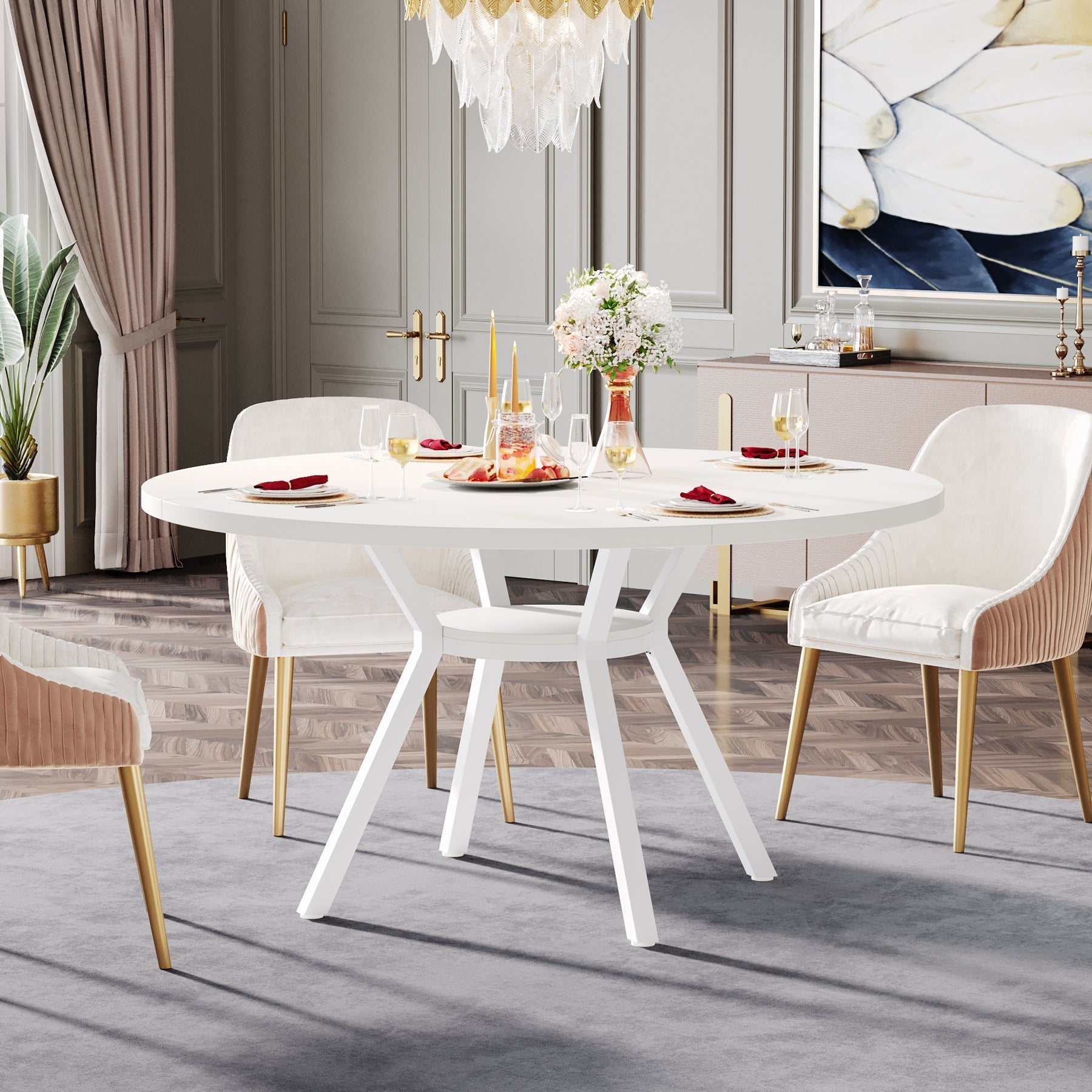 47" Dining Table, Modern Round Kitchen Table for 4