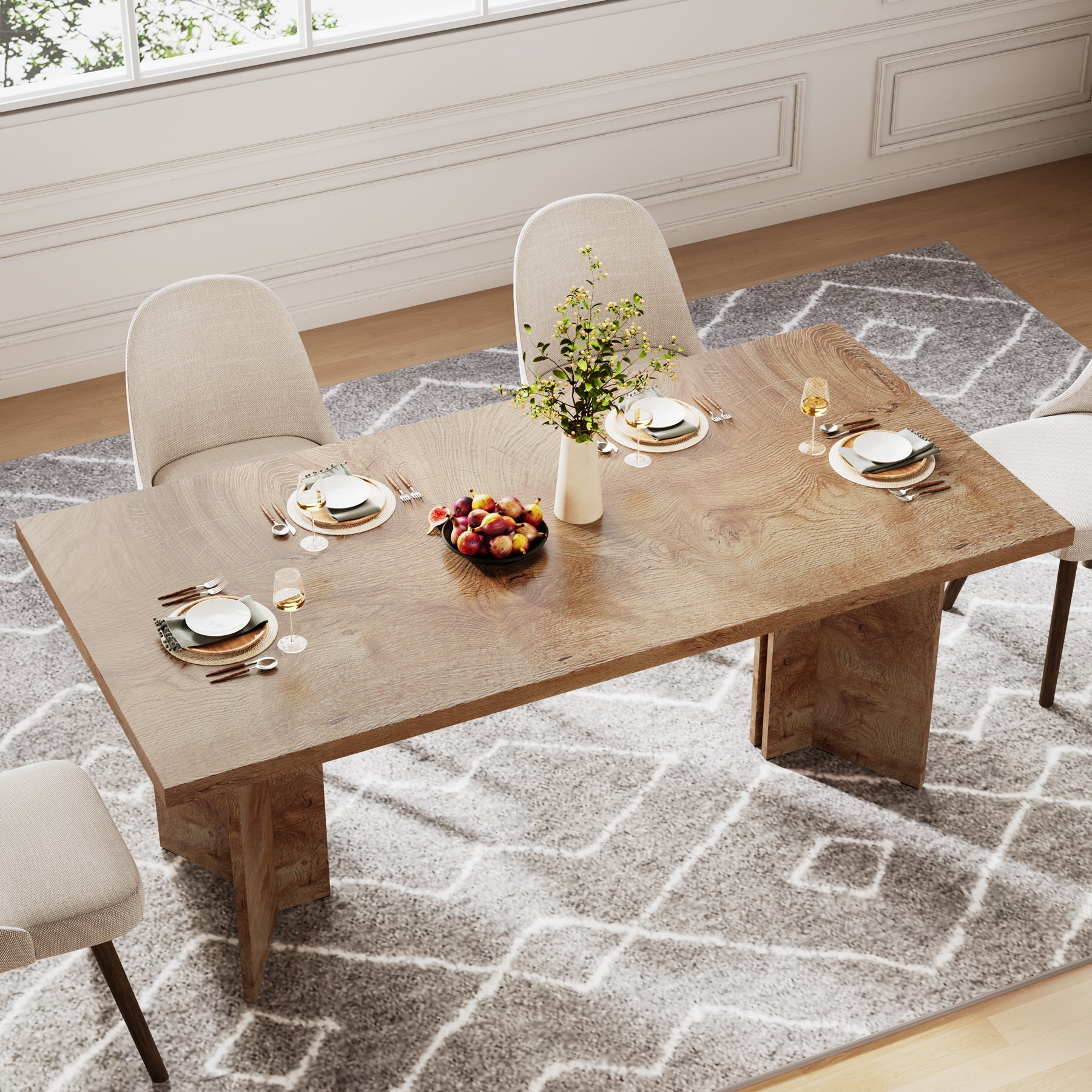 63" Farmhouse Dining Table, Kitchen Table with Large Tabletop for 4-6