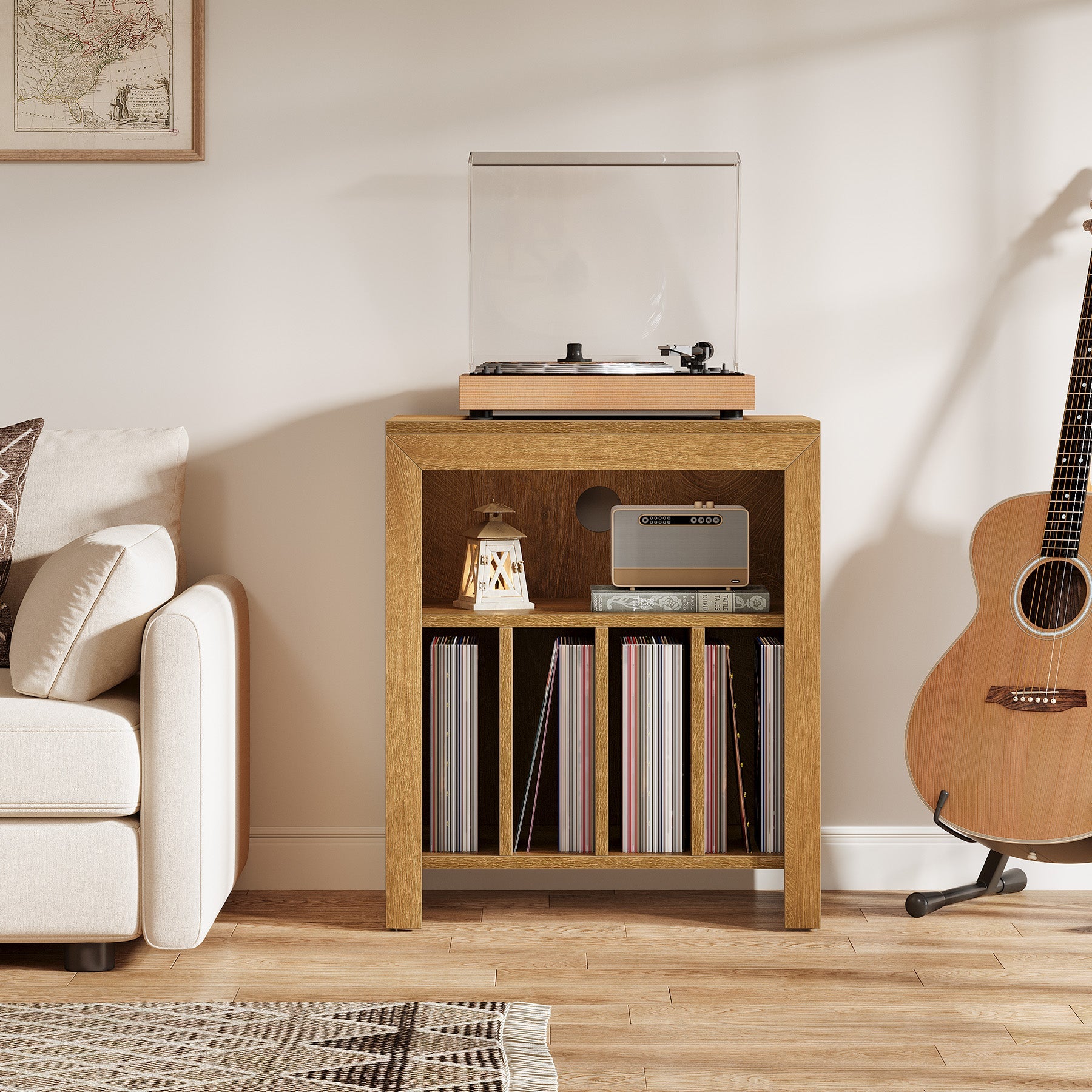 23.62" Industrial Record Player Cabinet with Wheels, Vinyl CD Media Storage Side Table