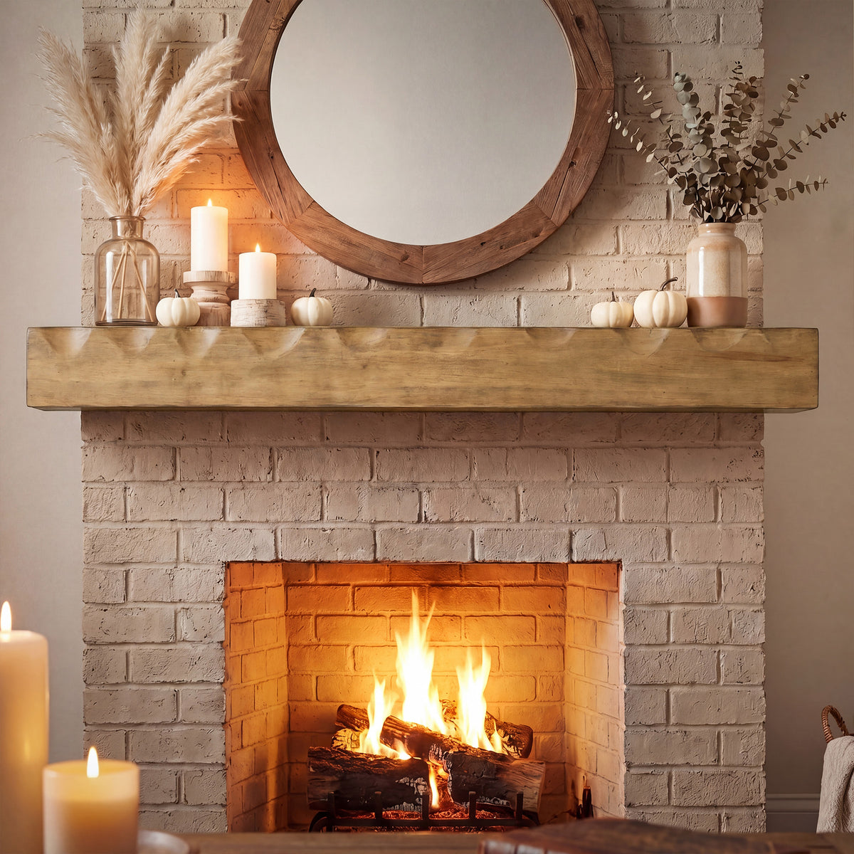 Tribesigns Rustic Suspended Fireplace Shelf in Solid Wood, 160 cm, Load Capacity 36 kg