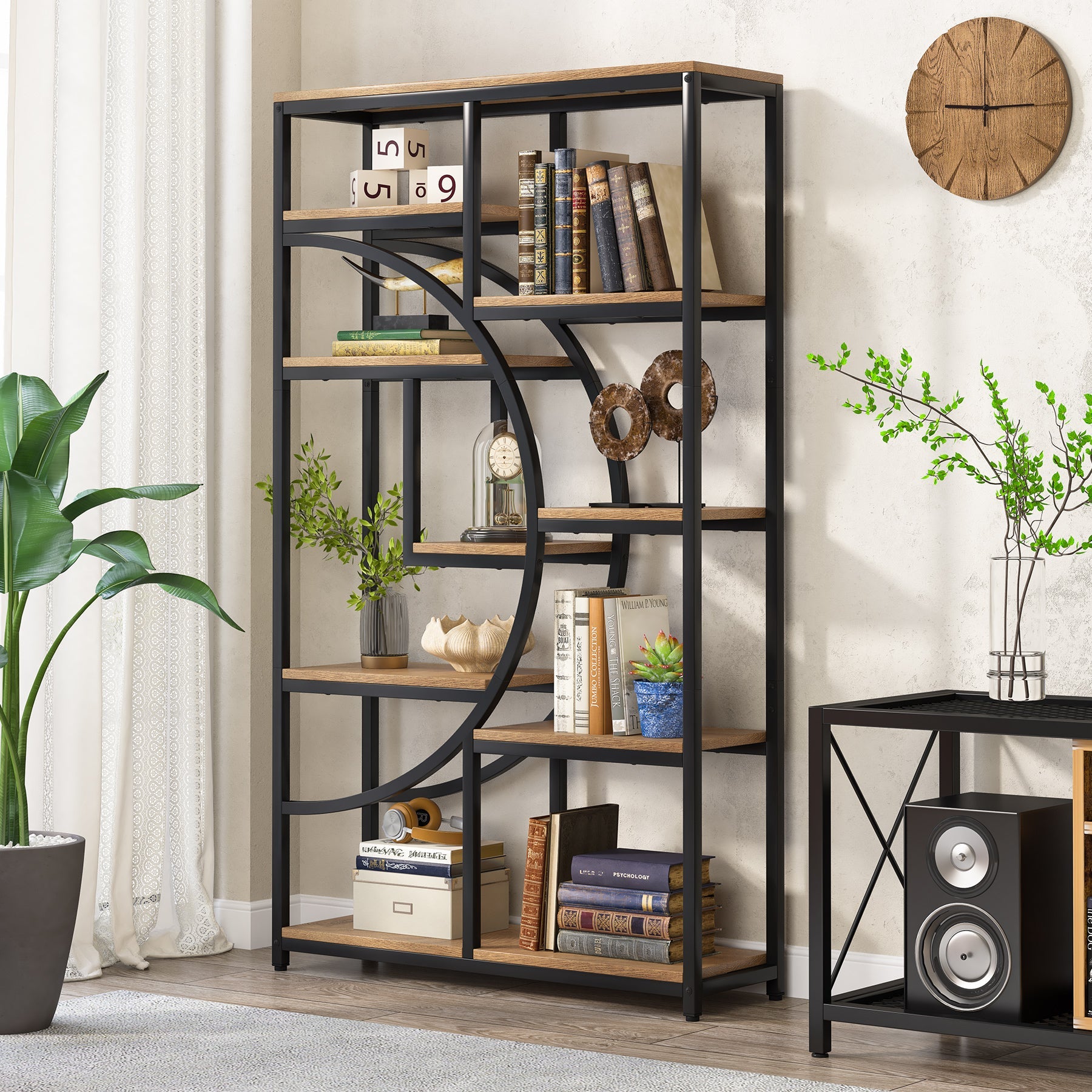37.4" 5-Tier Industrial Bookshelf for Living Room, Bedroom, Home Office