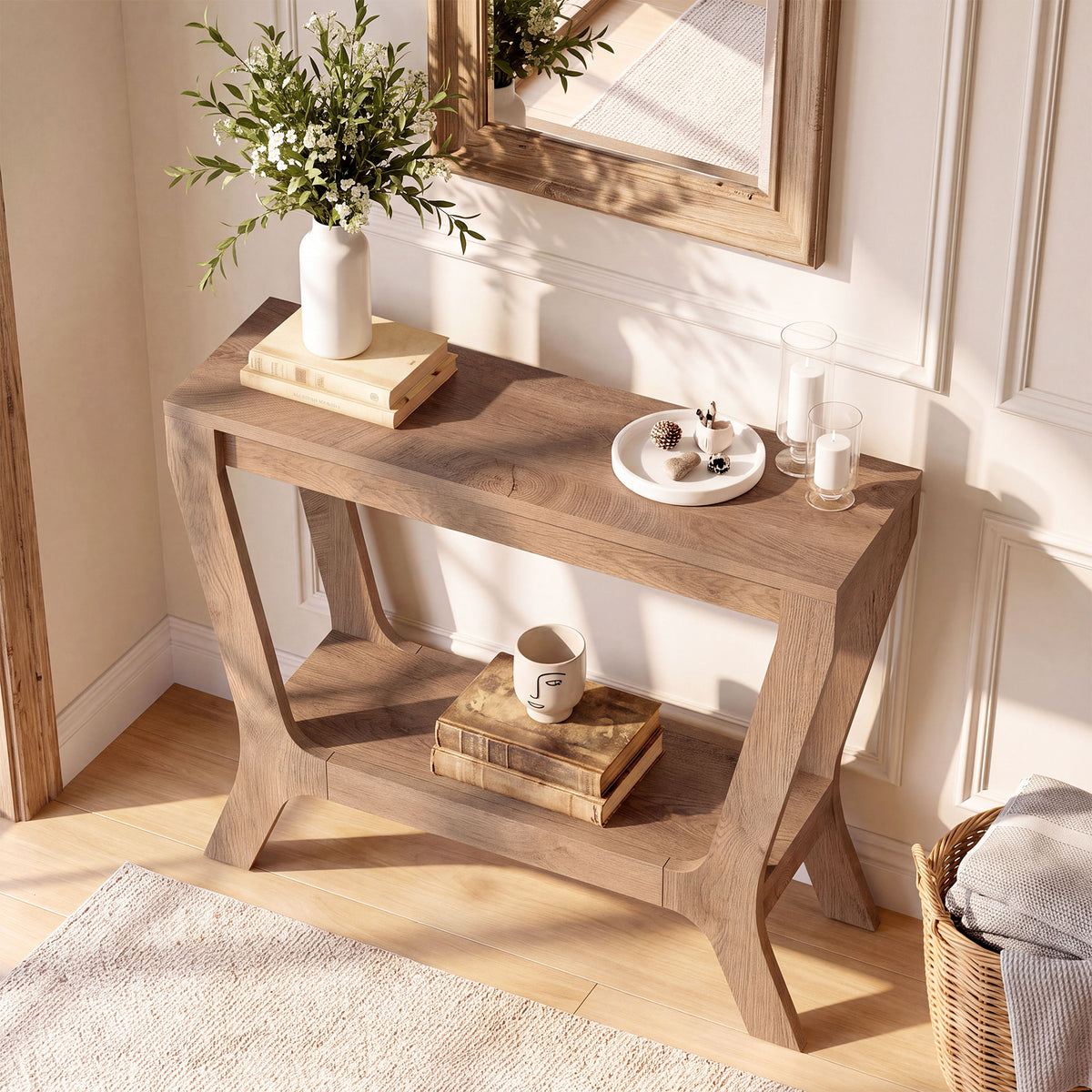 104cm Console Table, Farmhouse Rectangular Entryway Table with 2-Tier Storage