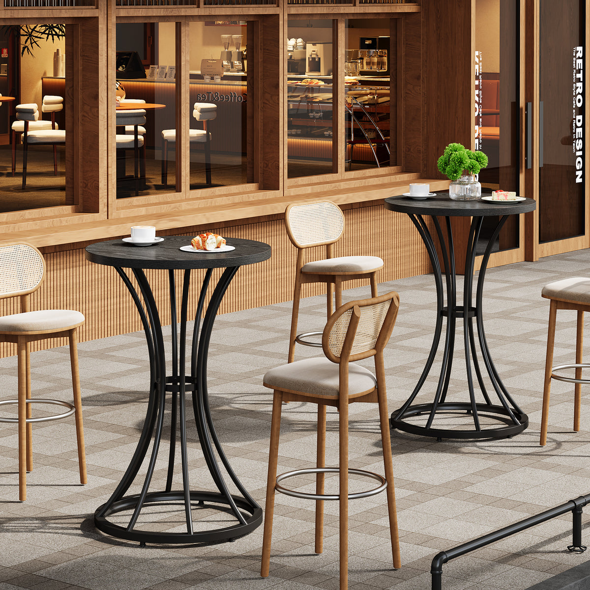 95cm Round Bar Table, Farmhouse Curved Metal Base for 2