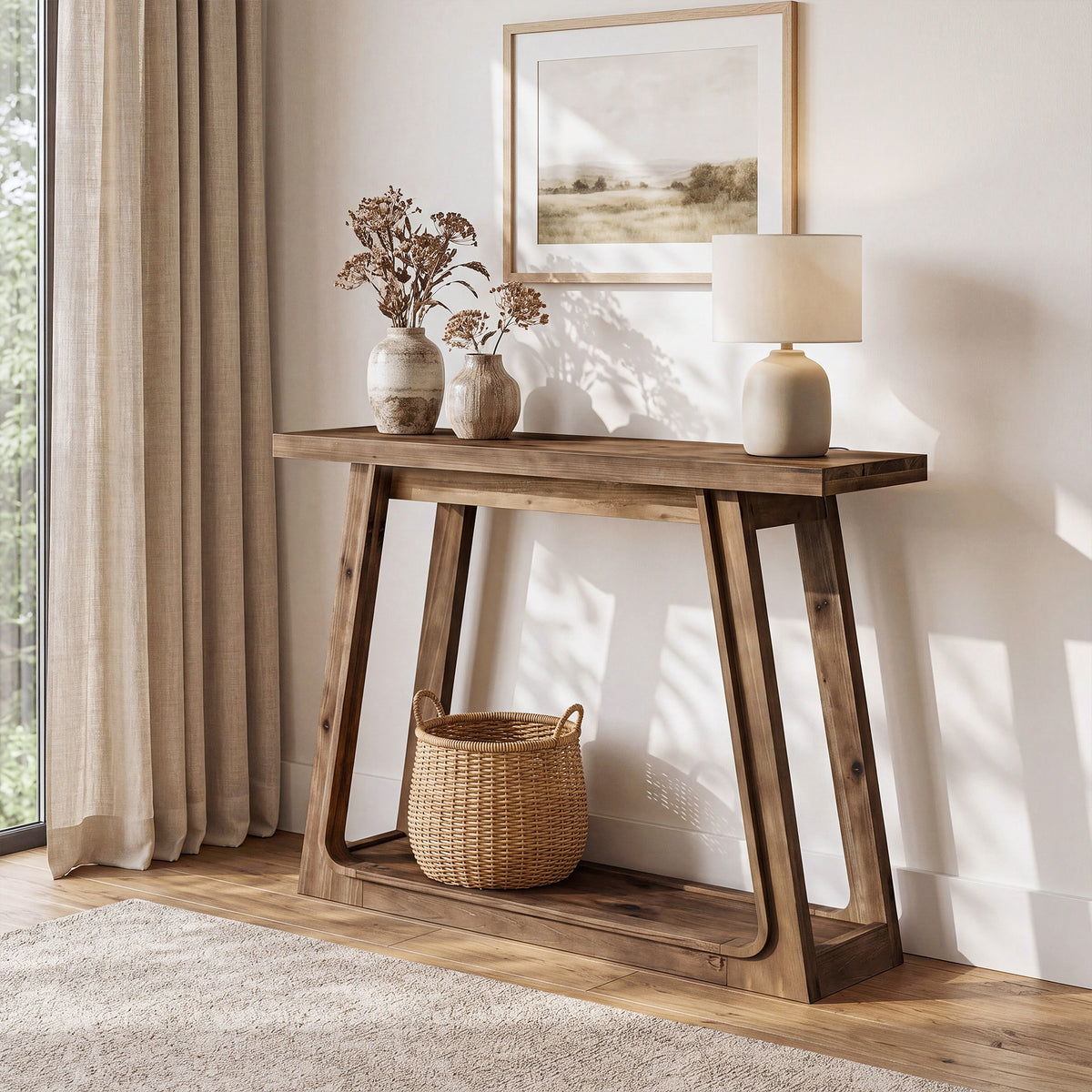 105cm Console Table, Solid Wood 2-Tier Narrow Entryway Sofa Table for Hallway