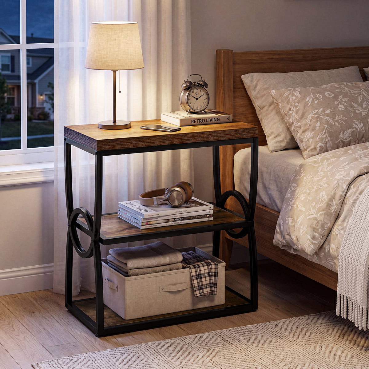 60cm Narrow Side Table, 3-Tier Slim Bedside Table for Small Spaces
