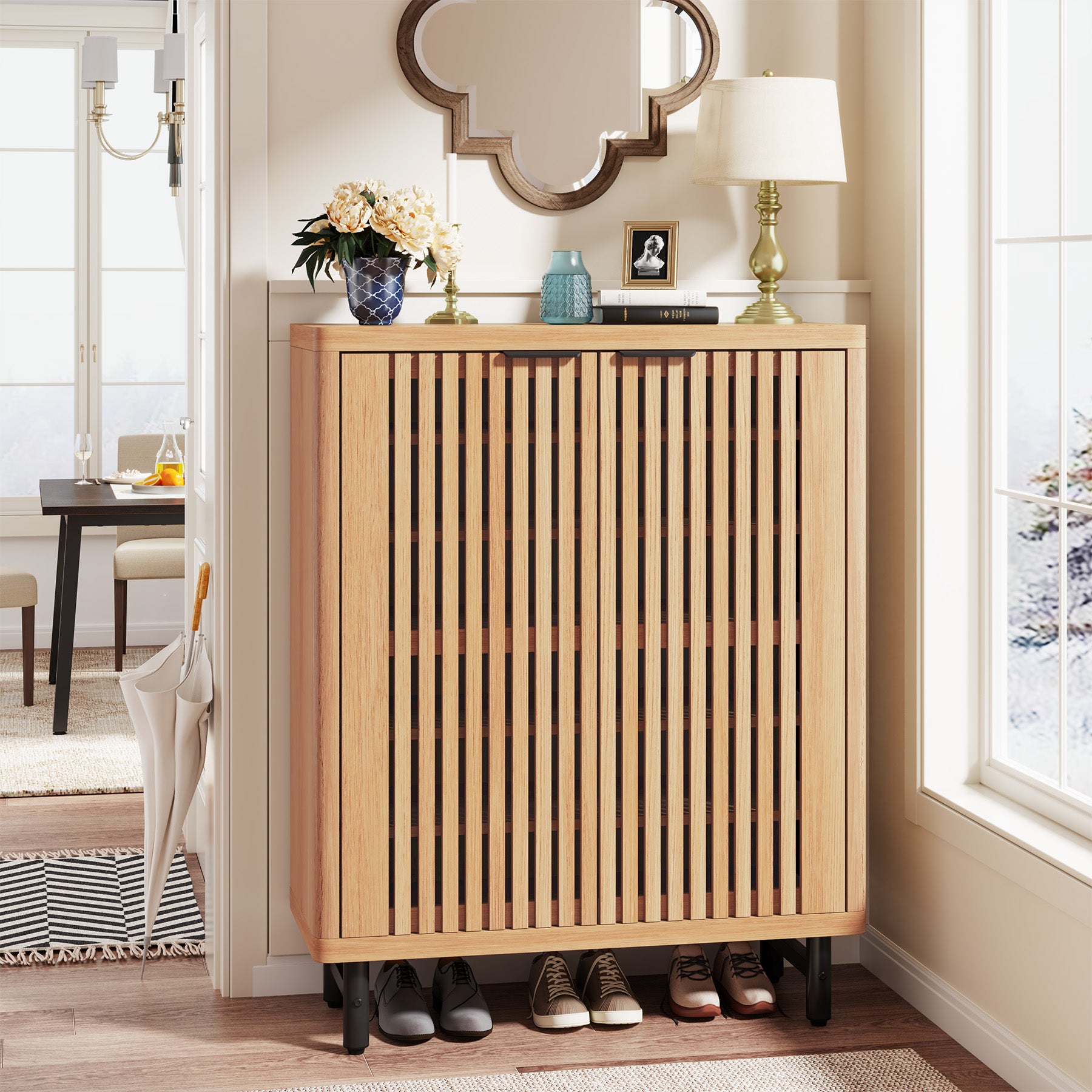 6-Tier Wooden Shoe Cabinet with Louvered Doors & Adjustable Shelves