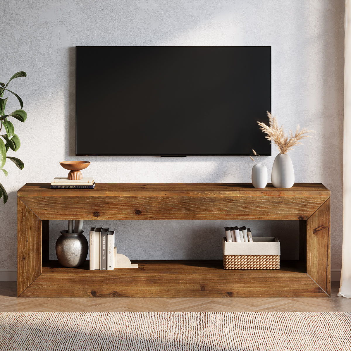 120cm TV Stand, Solid Wood Low Media Cabinet with Storage for Living Room Bedroom