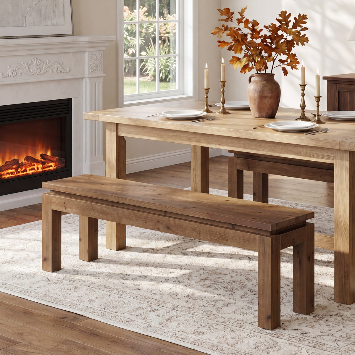Tribesigns Solid Wood Bench 150 cm, Country-style dining bench with block legs