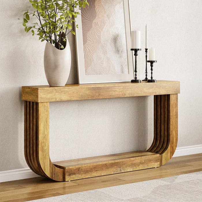 180cm Console Table, 2-Tier Wooden Hallway Table with U-Shaped Legs