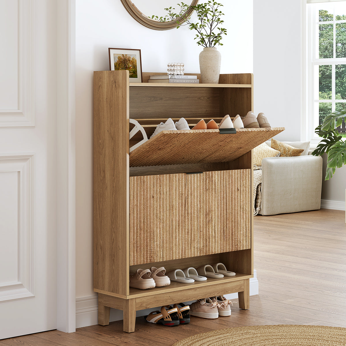 Tribesigns 80cm Shoe Cabinet, 2-drawer shoe cabinet with shelves for the hall