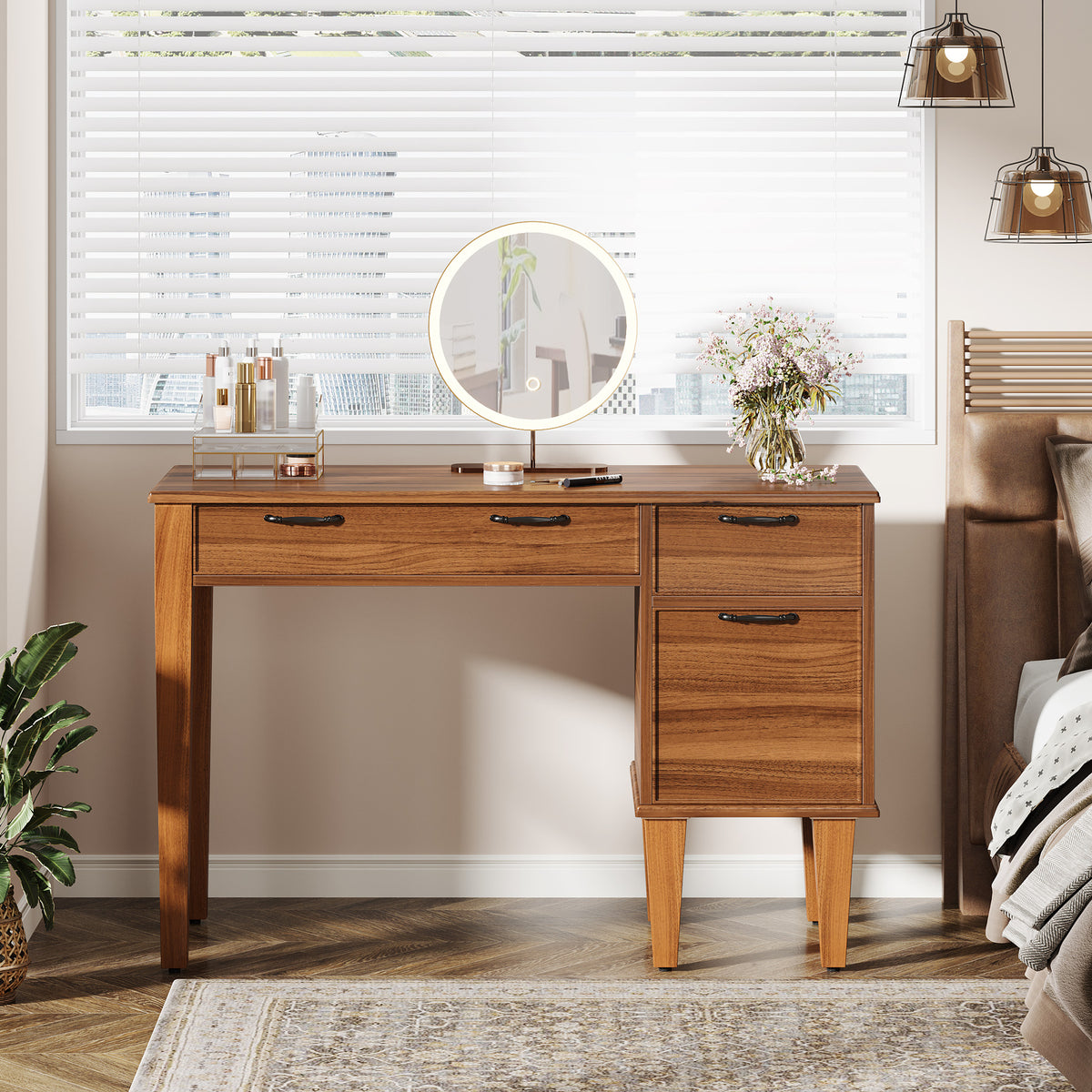 Tribesigns Computer Desk, Rustic Office Desk With File Cabinet