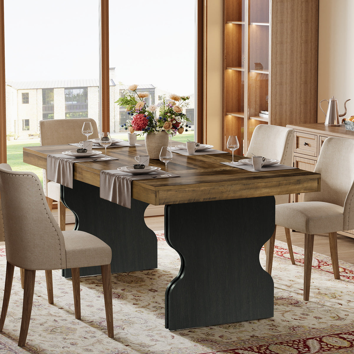 160cm Dining Table, Country Kitchen Table with Hourglass Legs for 4-6