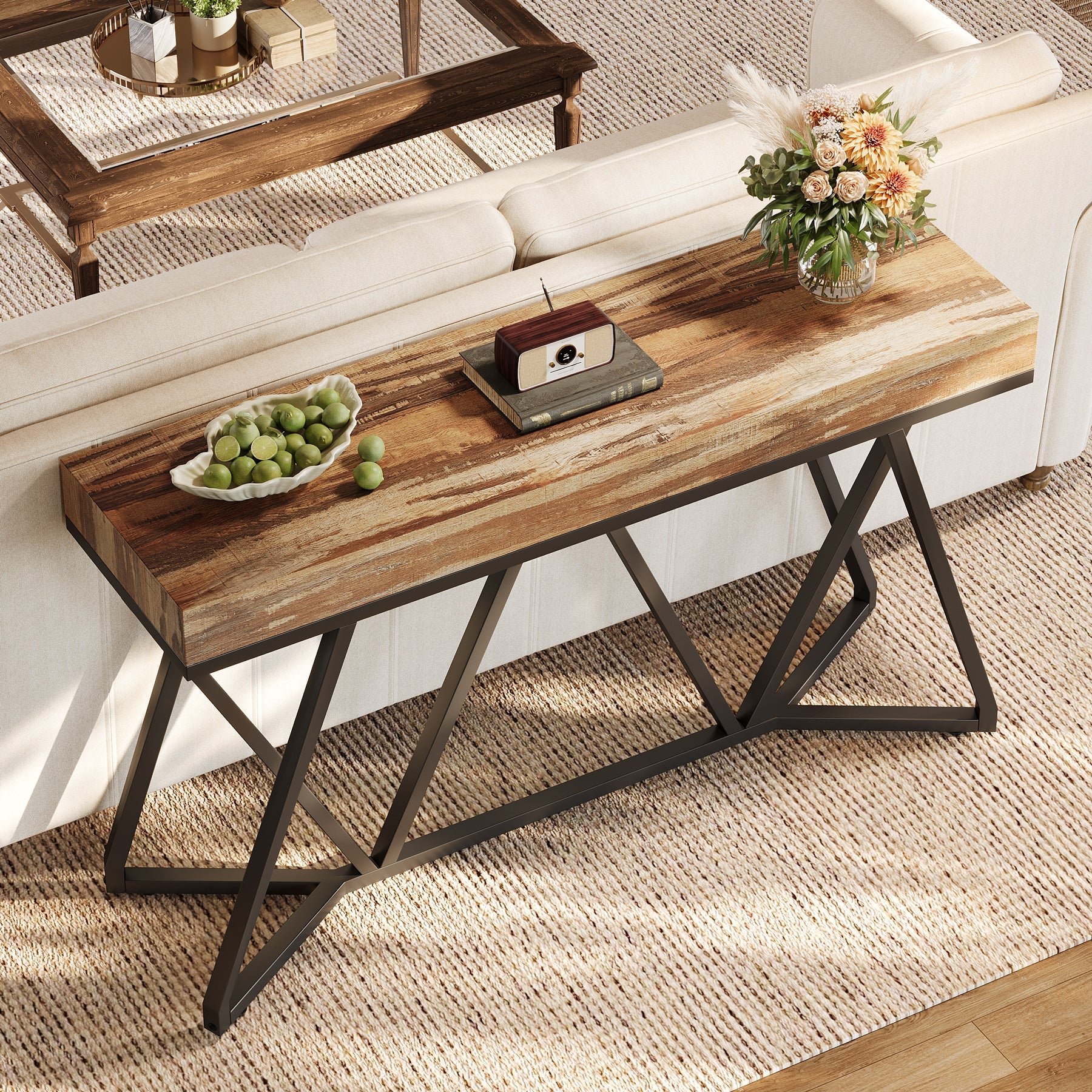 55" Farmhouse Console Table, Sofa Table Wood Entryway Table
