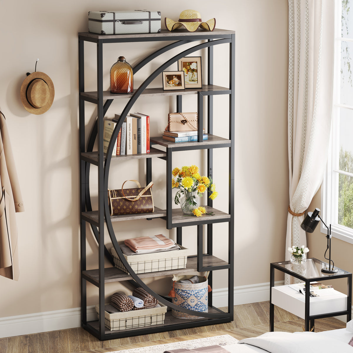 70.8" Industrial Bookshelf, 5-Tier Open Bookcase for Home Office and Living Room in Rustic Brown