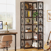 79" 7-Tier L-Shaped Corner Bookshelf, Tall Wood Bookcase with Metal Frame for Living Room or Office 3