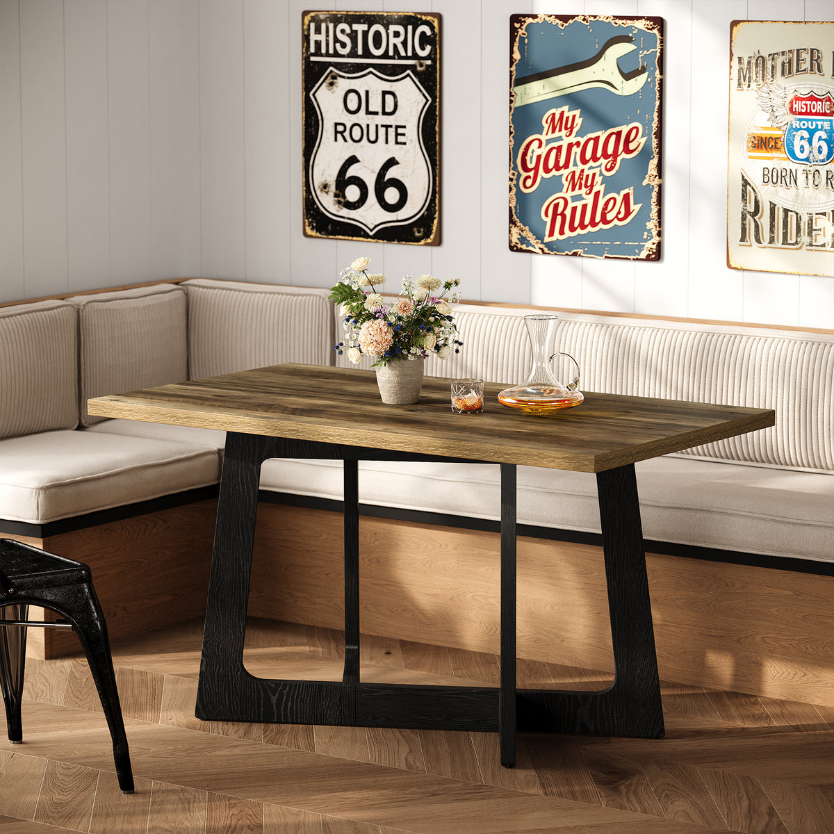 120cm Dining Table, Farmhouse Kitchen Table for 2-4 People with Sturdy Pedestal Base