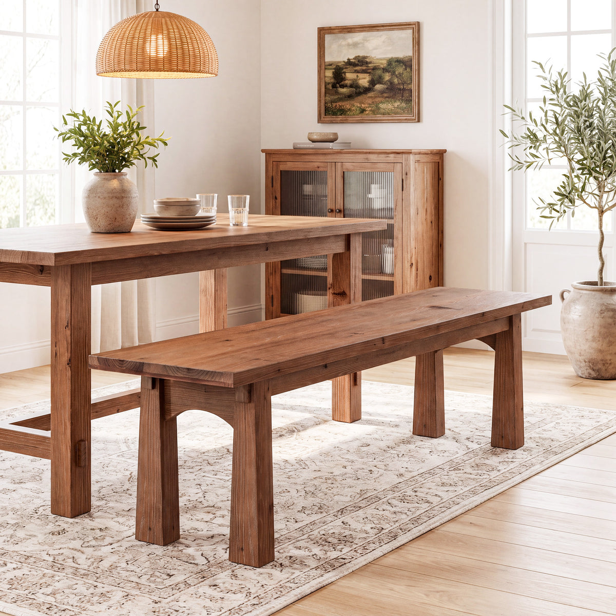 140cm Entryway Bench, Solid Wood Farmhouse Shoe Bench