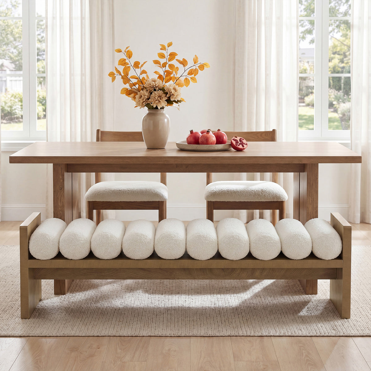 150cm Dining Bench, Upholstered Fabric Kitchen Bench with Removable Cushion