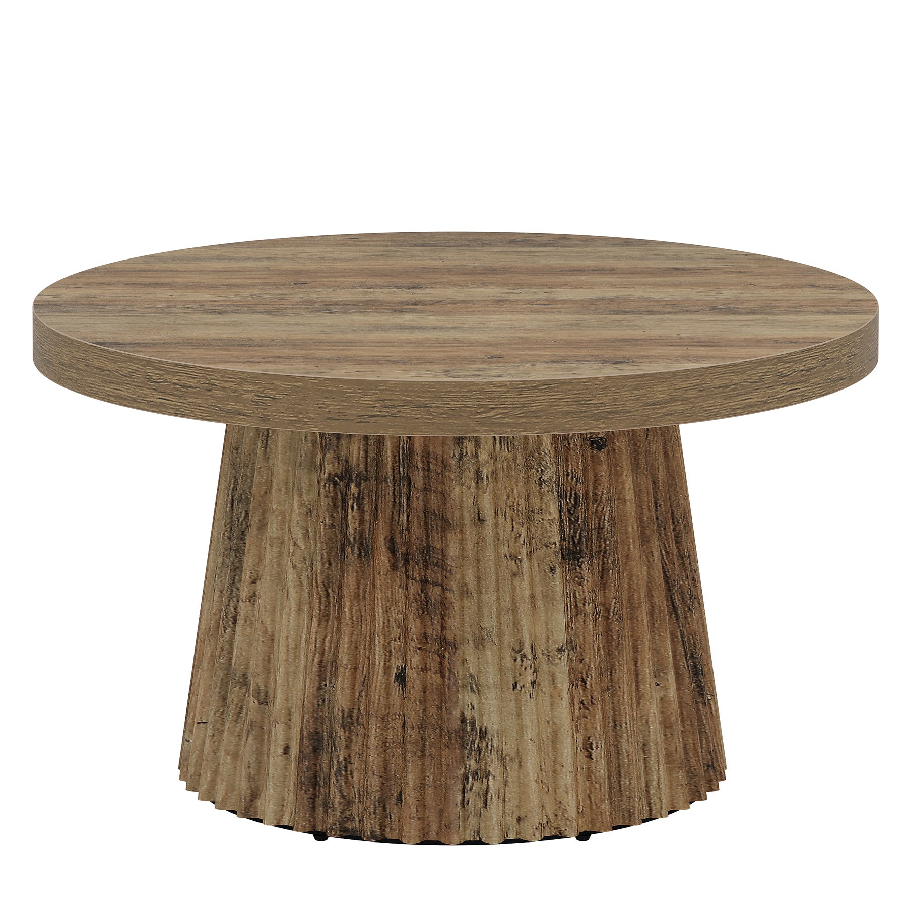 31.5" Round Fluted Coffee Table, Minimalist Wood Grain Center Piece for Small Spaces