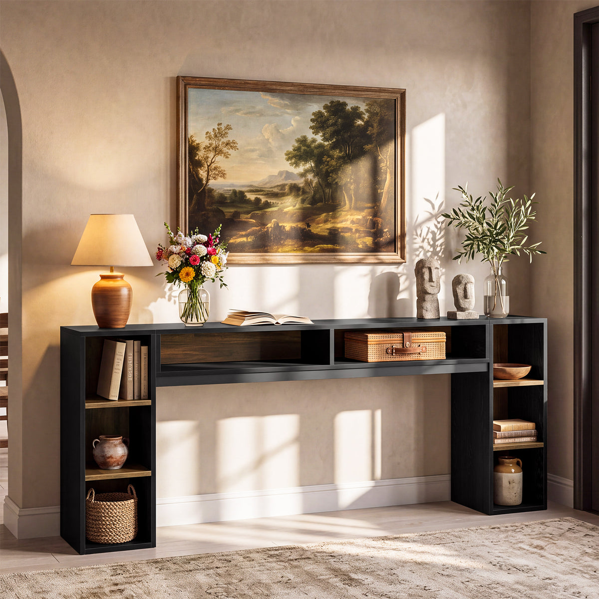 220cm Console Table, Narrow Entryway Table with Open Storage Shelf for Hallway Living Room