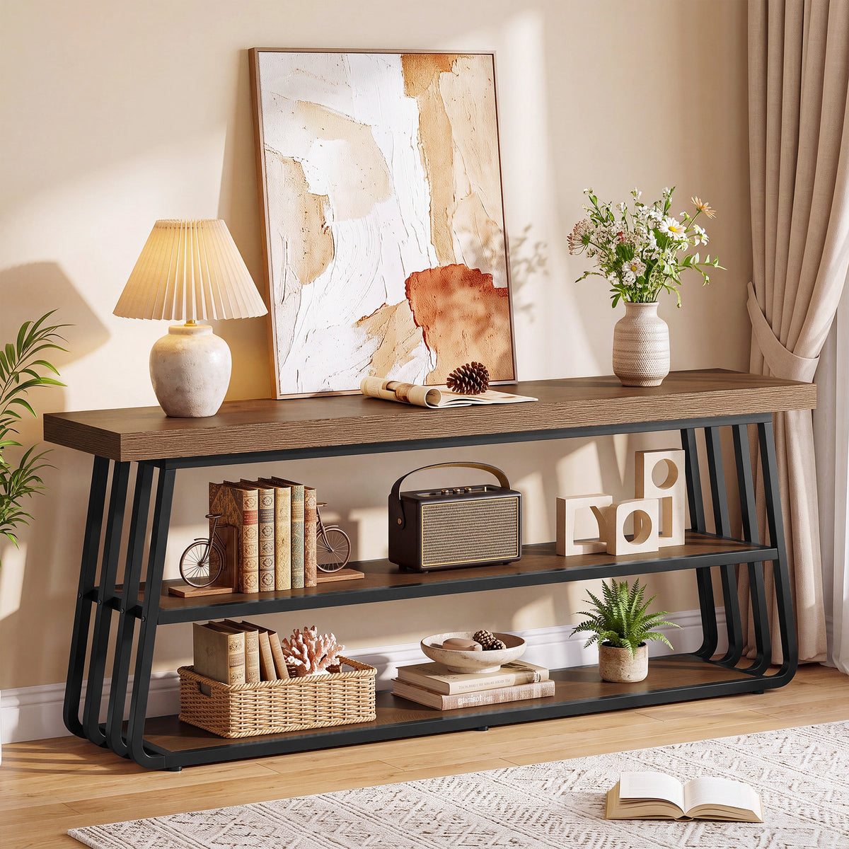 160cm TV Stand, 3-Tier Media Console with Metal Frame for Living Room