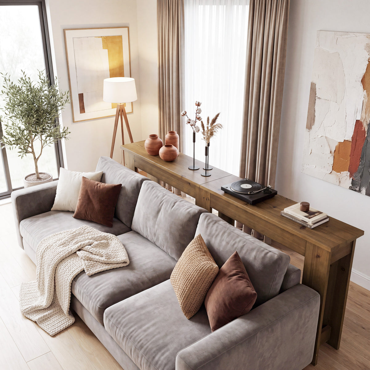 200cm Console Table, Extra Long Solid Pine Bench Table with 6 Legs