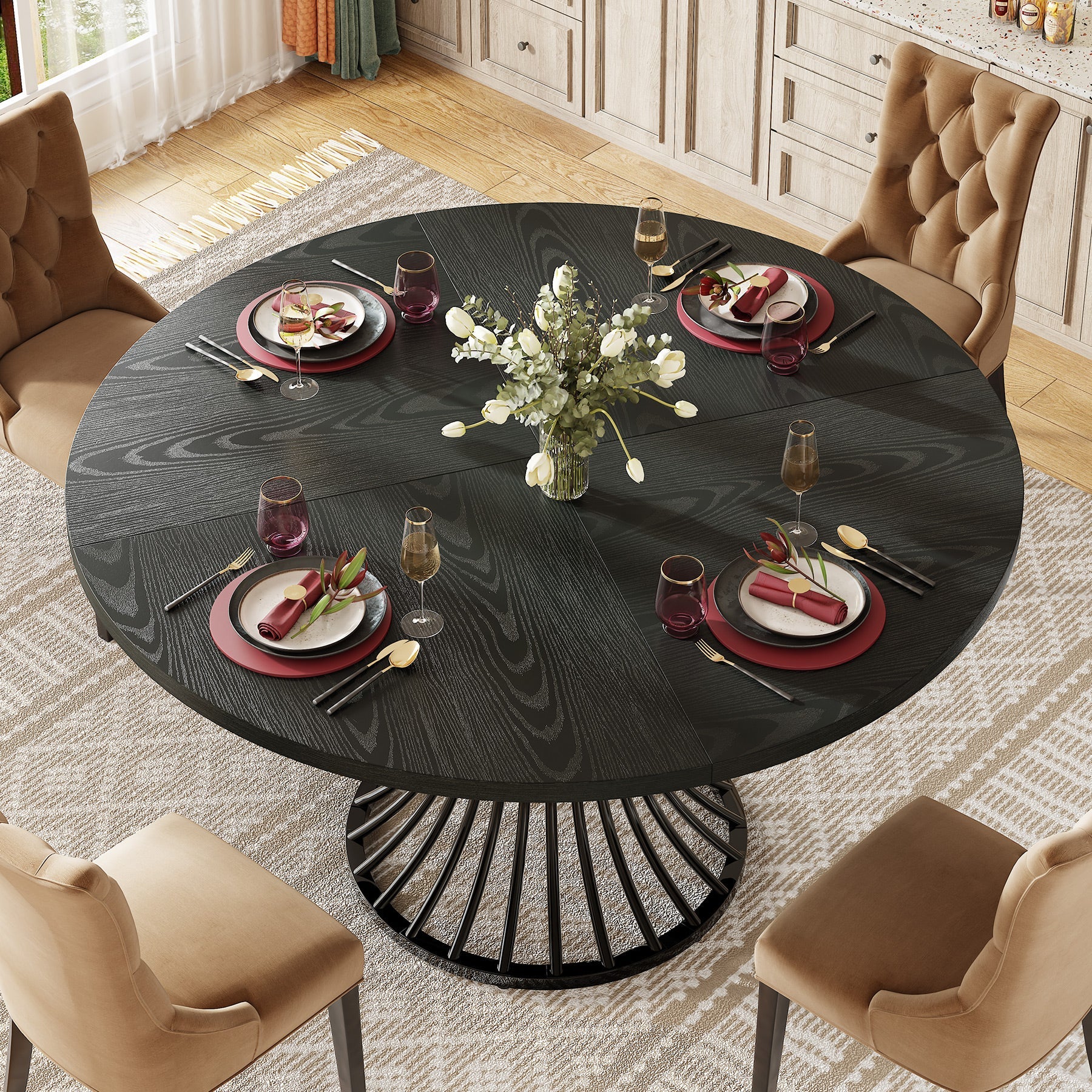 Round Dining Table for 4-6, 47" Farmhouse Circle Kitchen Table
