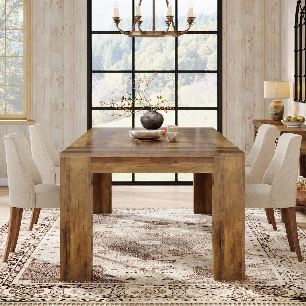 160cm Dining Table, Rustic Farmhouse Wooden Kitchen Table for 4-6