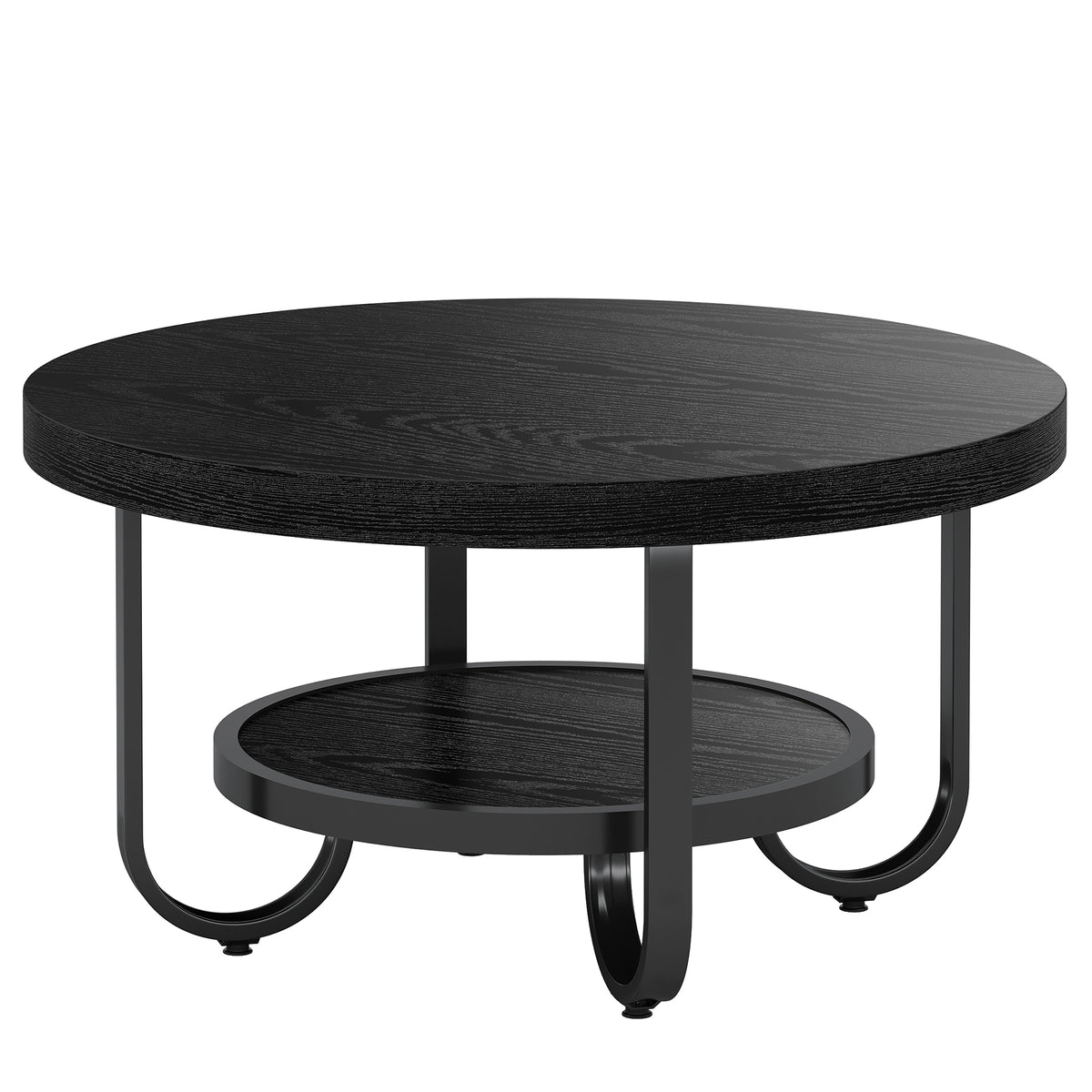 2-Tier Round Coffee Table with Storage, 31.5-Inch Center Cocktail Table