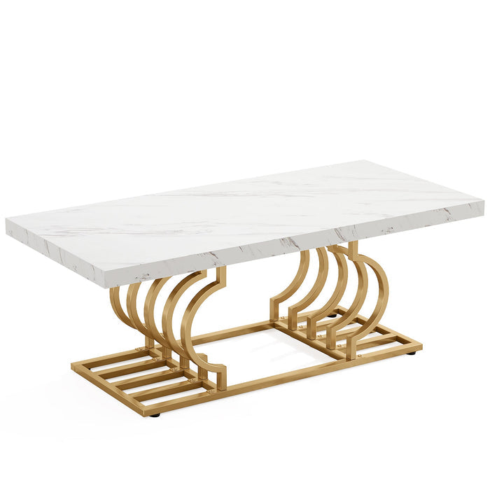 Tribesigns Modern coffee table, faux marble table with geometric base