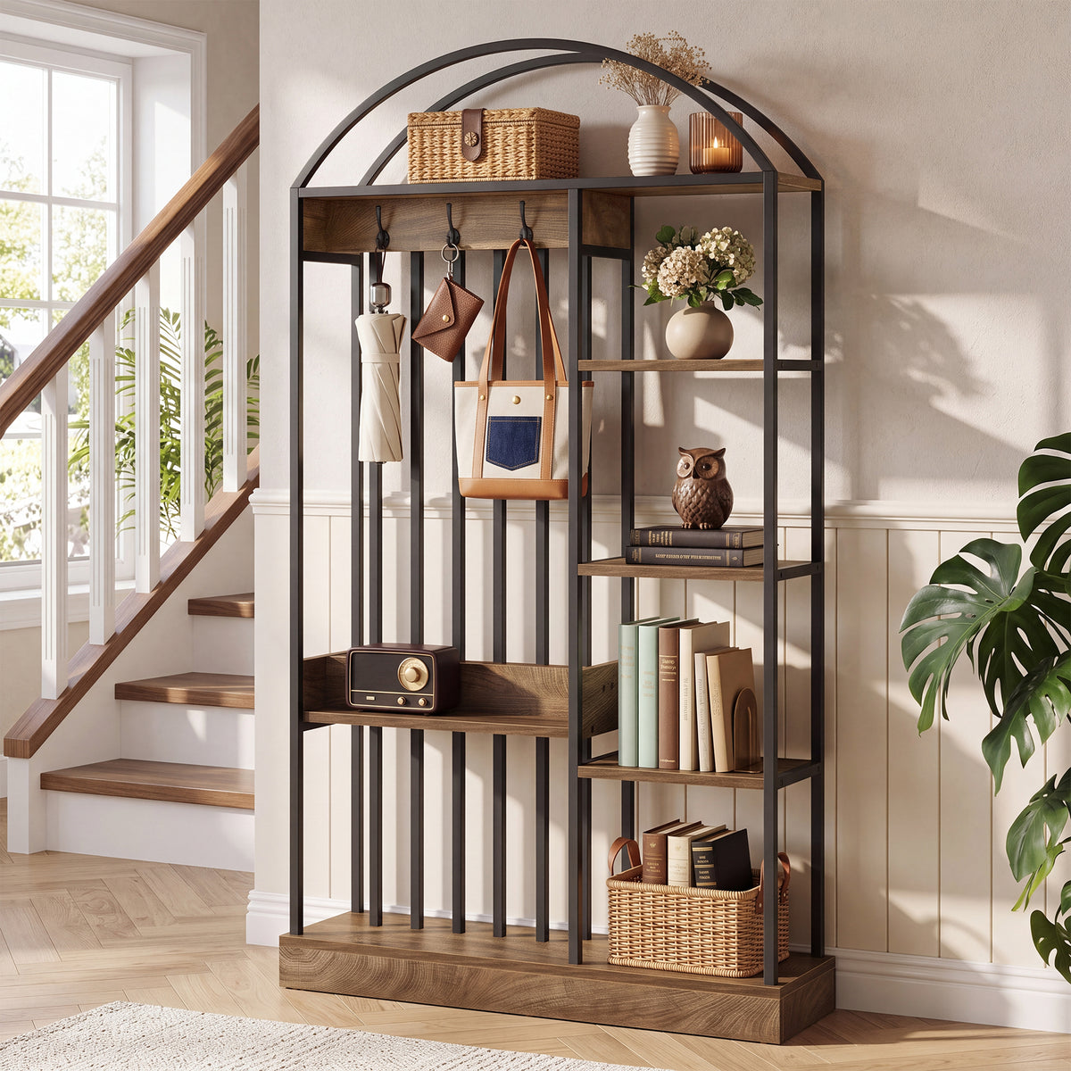 181cm Bookshelf, 5-Tier Bookcase with Open Shelves & Metal Frame for Home Office