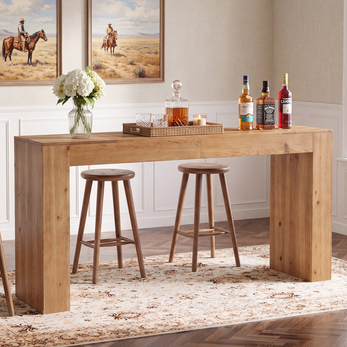 180cm Bar Table, Solid Wood Farmhouse Counter Height Table