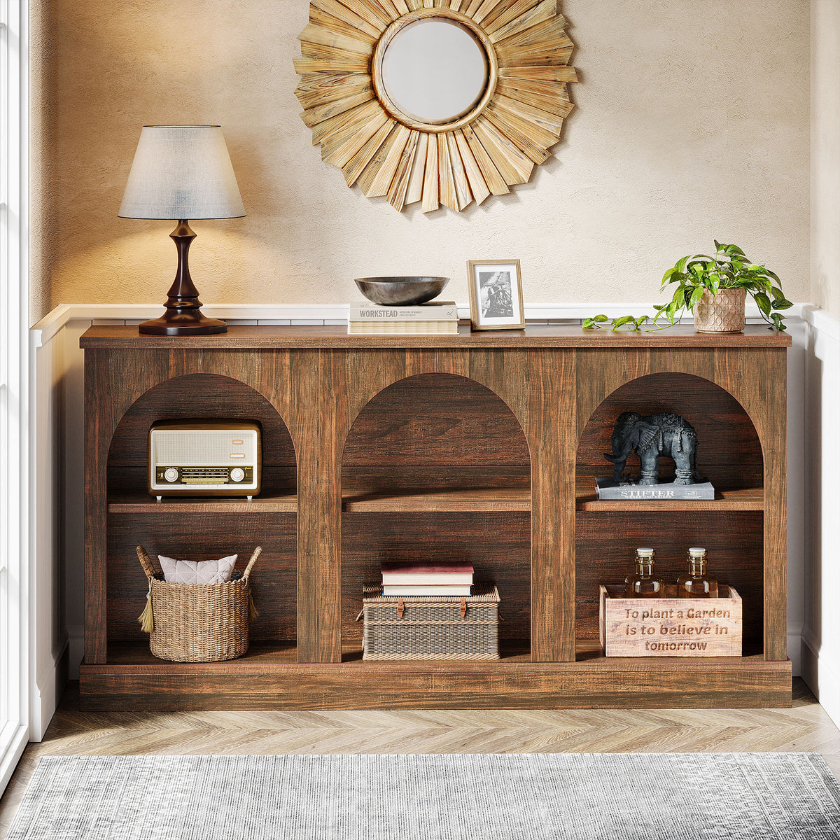 63" Farmhouse Console Table - 3-Tier Sofa Table with Storage