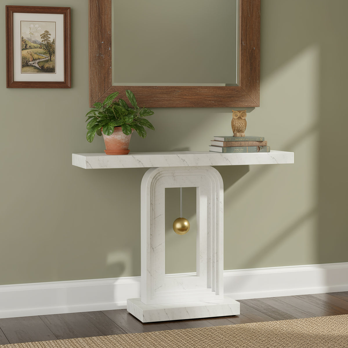 100cm Console Table, Modern Sofa Entryway Table with Gold Decor