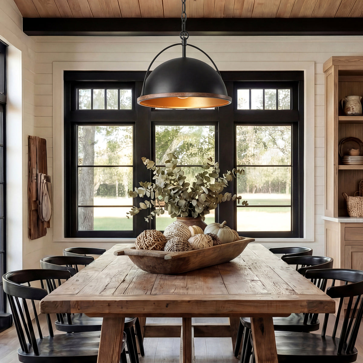 13" Industrial Pendant Light, Black Metal Hanging Light