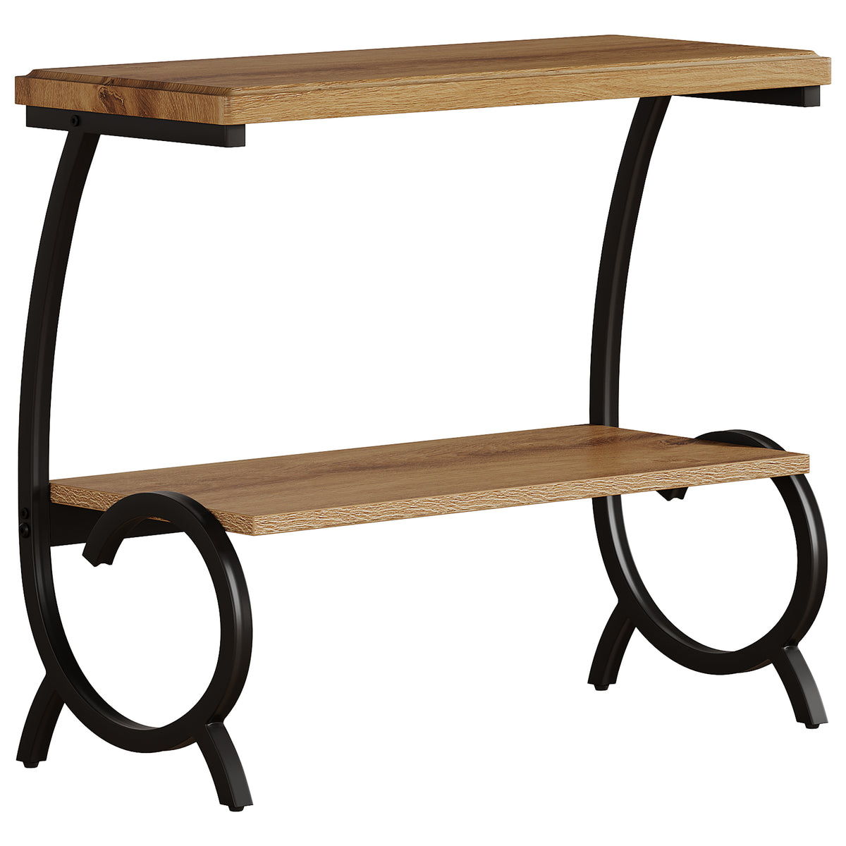 60cm Narrow Side Table, 2-Tier Bedside Table with J-Shaped Metal Frame for Living Room Bedroom