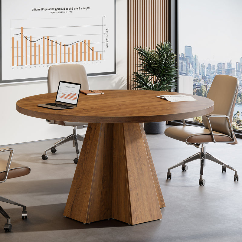 47" Round Conference Table, Small Meeting Table with Thickened Tabletop